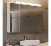 DICTAC Armario con Espejo baño con iluminación LED,Enchufe para máquina de Afeitar 90x60x16cm Armario de Pared con 3 Puertas y Estantes Ajustable con Mucho Espacio de Almacenamiento,Blanco