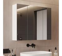 DICTAC Armario de Baño con Espejo 70x60x16cm Armario de Pared con 3 Puertas y Estantes Ajustable Espejo de Pared con Espacio Interno de Almacenamiento, 70cm Armario con Espejo para Baño,Blanco