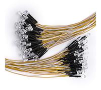 DiCUNO 100pcs diodos LED blanco cálido de 5mm con cable de 24-25 cm (240-250 mm), luz LED precableada de 12V, con resistencia de 550Ω