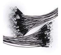DiCUNO 100pcs diodos LED blancos fríos de 5mm con cable de 24-25 cm (240-250 mm), luz LED precableada de 12V, con resistencia de 550Ω