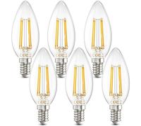 DiCUNO Bombilla LED E14 blanco cálido 2700K 3.5W bombilla led llama equivalente 40W incandescente, 480LM, No regulable, Filamento vela vintage para lámpara de araña y lámpara de techo, 6 Piezas