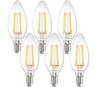 DiCUNO Bombilla LED E14 blanco neutro 4000K, 4W bombilla led llama equivalente 40W incandescente, 550LM, No regulable, Filamento vela vintage para lámpara de araña y lámpara de techo, 6 Piezas