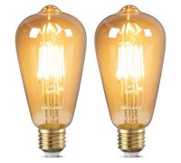 DiCUNO Bombilla LED E27 Filamento 6W, equiv. 60W, 2200K, 600lm, Pack de 2 | Blanco cálido, No regulable, Vidrio ámbar, Bombilla E27 ST64 de filamento vintage para colgantes, apliques y lámparas de mesa