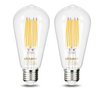 DiCUNO Bombilla LED E27 ST58 5.3W, Clase energética A, 80W Equivalente, 1120lm, Luz cálido 2700K, Filamento Edison vintage de bajo consumo, Vidrio, 2 Piezas