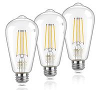DiCUNO Bombilla LED E27 vintage blanco cálido 2700K, 6W equivalente 60W incandescente, 810LM, No regulable, ST64 Vintage filamento LED para lámpara de araña y lámpara de techo, 3 Piezas
