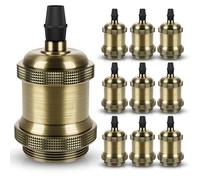 DiCUNO E27 Vintage Portalámpara, Sólido cerámica enchufe, Edison retro colgante, Industrial y decorativo para Iluminación de bricolaje, 600℃ Resistente al calor, 10 Piezas de champaña de oro socket