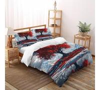DICVXST Impresión 3D Árbol Crimson Funda De Edredón Niños 3 Piezas De Tacto Extra Suave 2 Fundas De Almohad Suave con Cremallera De King(220x240cm)