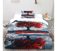 DICVXST Impresión 3D Árbol Crimson Juego De Fundas Edredón Niños 2 Piezas Moderna 1 Fundas De Almohad Suave con Cremallera De Single(135x200cm)
