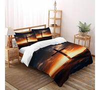 DICVXST Impresión 3D Cruz del Atardecer Silhouette Juego De Fundas Edredón Niñas 3 Piezas Suave Transpirable 2 Fundas De Almohad Suave con Cremallera De Super King（260x220cm）