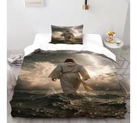 DICVXST Impresión 3D Jesús Caminando sobre el Agua en la tormenta Juego De Fundas Edredón Niñas 2 Piezas Microfibra 1 Fundas De Almohad Suave con Cremallera De Single(135x200cm)