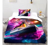 DICVXST Impresión 3D Titanic cósmico Funda De Edredón Juvenil 2 Piezas De Tacto Extra Suave 1 Fundas De Almohad Suave con Cremallera De Single(135x200cm)