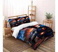 DICVXST Impresión 3D Tren Nocturno con Humo Funda De Edredón Juvenil 3 Piezas De Microfibra 2 Fundas De Almohad Suave con Cremallera De Super King(260x220cm)