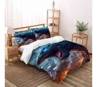 DICVXST Impresión 3Dciudad GodzillaFunda De Edredón Infantil/Juvenil 3 Piezas De Microfibra 2 Fundas De Almohad Suave con Cremallera De Super King（260x220cm）