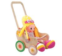 Dida Carrito de Muñecas de Madera con Flores - Cochecito para Muñecas hasta 35 cm, Juego de Roles para Niños de 2 a 4 Años, Ideal para Pequeños Padres