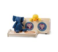Dida - los Pancotti, Banco de Juguetes Multifuncional de Madera con Ruedas y Tapa, Decorado con Motivos de Conejos, Búhos y Erizos, Contenedor Espacioso y Versátil para la Habitación de los Niños