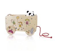 Dida - Niños Felices, Carrito de Madera Tirado, Porta Juguetes con Ruedas para Niños de 2 3 4 Años, Método Montessori Juegos Educativos y Divertidos