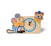 Dida - Reloj de Mesa para Niños de Madera - Gato y Ratón