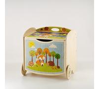 Dida - Zorro, Puf Contenedor Multifunción de Madera para Niños: Caja para Juguetes y Baúl, Ideal para Habitaciones Infantiles, Guarderías y Jardines de Infancia