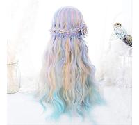 DIDADA wig 70cm Mixed Blue Ombre Long Curly Rainbow Bangs Cute Halloween Synthetic Women Party Cosplay Wig China China