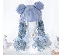 DIDADA wig Lolita Mixed Blue Ombre Curly Long Short Halloween Women Cute Party Synthetic Cosplay Wig+buns United States 22inches