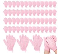 Didaey 104 guantes exfoliantes de ducha a granel con lazo para colgar, exfoliante corporal, removedor de piel muerta, para baño corporal, belleza, spa, masajes, hombres y mujeres (rosa)