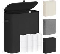 DIDAINT 33L Porta Rotolo Carta Igienica da Terra, Mobiletto Cestini Bagno Portaoggetti, Contenitore Carta Igienica con Coperchio für 9-16 Rollen Klopapier, Negro