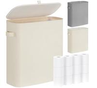 DIDAINT 33L Porta Rotolo Carta Igienica da Terra, Mobiletto Cestini Bagno Portaoggetti, Contenitore Carta Igienica con Coperchio für 9-16 Rollen Klopapier, Beige