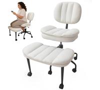 DIDAINT Silla Escritorio Ergonomica Tipo Sillon de Meditacion, Silla de Respetuosa con Asiento de Piel de Cordero Sintetica, Silla Rodillas con Ruedas 360°, Altura Ajustable para TDAH, Oficina Hogar