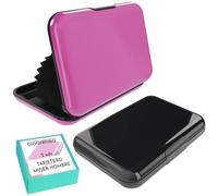 Didarenba Tarjetero Hombre Mujer Tarjetas credito 2 Piezas Aluminio con Sistema RFID Bloqueo Protector de Tarjetas Anti fraude Anti contactless Gran Capacidad Negro y Rosa