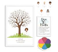 Didart Handmade Cuadro Árbol de Huellas Comunión Niña Personalizado - Libro de Firmas con Tintas e Instrucciones - Regalo Comunión Original - Recuerdo Invitados