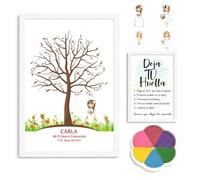 Didart Handmade Cuadro Árbol de Huellas Comunión Niña Personalizado Vintage - Libro de Firmas Comunión con Tintas e Instrucciones - Regalo Comunión Original - Recuerdo Invitados