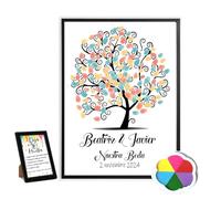 Didart Handmade Cuadro árbol de Huellas. Personalizado Bodas, Comuniones, bautizos. Tintas e Instrucciones Incluidas.Modelo pajaritos. Hecho en España (Marco Negro, 40 x 50cm)