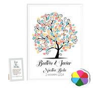 Didart Handmade Cuadro árbol de Huellas. Personalizado Bodas, Comuniones, bautizos. Tintas e Instrucciones Incluidas.Modelo pajaritos. Hecho en España (Marco Blanco, 40 x 50cm)