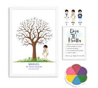 Didart Handmade Cuadro de árbol de Huellas Comunión niño. Modelo Tradicional. Marco, Tintas e Instrucciones Incluidas, Libro de visitas comunion niño. (TRADICONAL)