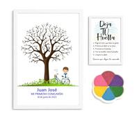 Didart Handmade Cuadro de árbol de Huellas Comunión niño. Modelo Tradicional. Marco, Tintas e Instrucciones Incluidas, Libro de visitas comunion niño. (Bicicleta)