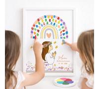 Didart Handmade Cuadro de Huellas con niña de comunión. Modelo Arcoiris. Marco, Tinta e Instrucciones Incluidas. Regalo Comunión Niña, Firmas de comunión .Recuerdo Invitados