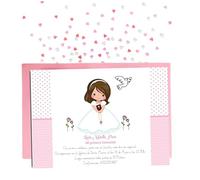 Didart Handmade Invitación Comunión Niña. Pack 32. Unidades. Recuerdo de Comunión Niña. Detalles Invitados Hecho en España. (ROSA, NIÑA 1)