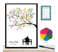 Didart Handmade Libro Firmas Boda, Cuadro de Huellas Personalizado, Regalo Original para Novios, Incluye Marco de Madera en 3 Colores, Tintas, Intrucciones. (Parque)