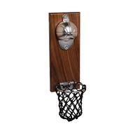 didatecar Abridor de botellas de pared, con tapa magnética, abridor de botellas de cerveza, estante de baloncesto, bolsillo de red, tablero de madera, imán magnético para nevera