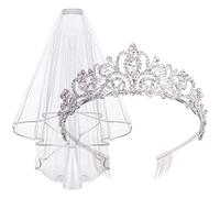 Didder Tiara y velo de novia de encaje, velos de boda y tocados para mujer, velos blancos para novias, tiaras y corona para mujer