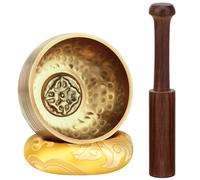 DiDiBirDi Cuenco tibetano de 8 cm con mazo y cojín de anillo amarillo, martillado a mano en Nepal para meditación, yoga, chakra