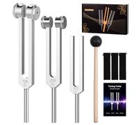 DiDiBirDi Juego de 3 horquillas de afinación de 128 Hz, 256 Hz, 512 Hz con accesorios para yoga y meditación, experiencia relajante traída por vibración sonora