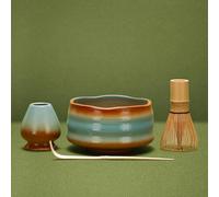 DiDiBirDi Juego de 4 piezas de té matcha de cerámica, juego de cuencos de matcha japoneses, batidor de matcha, cuchara, soporte para batidores (azul)