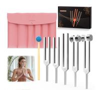 DiDiBirDi Juego de 5 diapasones (128 Hz, 136,1 Hz, 256 Hz, 384 Hz, 512 Hz), con funda de piel sintética y martillo de goma, para yoga, meditación, relajación