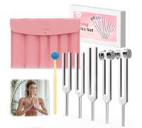 DiDiBirDi Juego de 5 horquillas de afinación de 128 Hz, 136.1 Hz, 256 Hz, 384 Hz, 512 Hz, equipadas con bolsa de piel sintética y martillo de goma, adecuadas para yoga, meditación, relajación