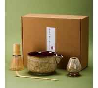 DiDiBirDi Juego de té matcha de 4 piezas de cerámica, cuencos de matcha japoneses, batidor matcha (chasen),pala (chashaku), batidor (marrón)