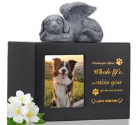 DiDiBirDi Urnas de animales para perros, caja de cremación para mascotas, urnas negras de madera para cenizas, viene con una estatua de gel para perros de resina y una bolsa de terciopelo para guardar