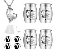 DiDiBirDi Urnas pequeñas para cenizas humanas con collares de cenizas, mini urnas para cenizas humanas - 1 collar para cenizas humanas y 4 piezas de acero inoxidable funerarias pequeñas cenizas