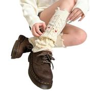 DIDILLX Calentadores de piernas coloridos de punto trenzado para mujer, para invierno, estético, japonés, desgastado, para botas, calcetines sin pies, calentadores de piernas para mujer, blanco, Talla
