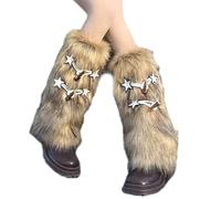 DIDILLX Calentadores de piernas vintage de felpa mullida con botones de cuerno de estrella para mujer, suaves y elásticos, calcetines largos sin pies, mangas de pierna, marrón, Talla única